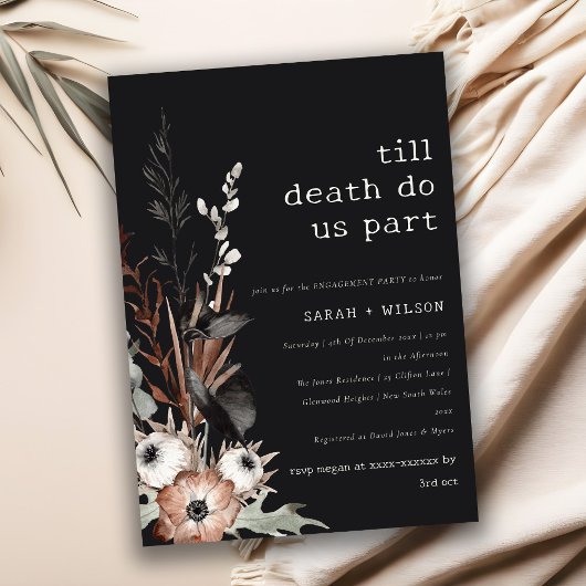 Boho Gothic Rust Zwart Botanisch Verloving Kaart