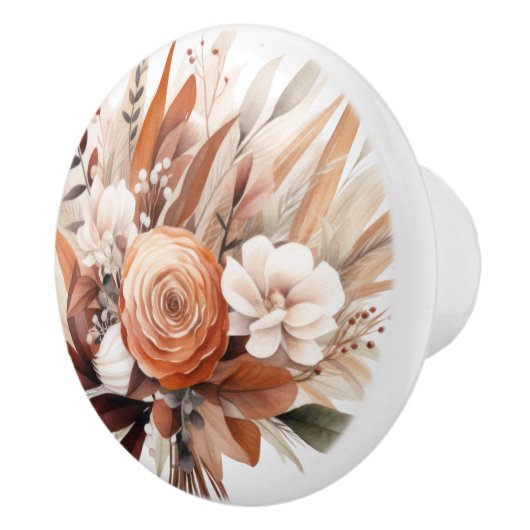 Boho Goud Bruine Bloemen Bloemen Keramische Knop (Rechts)