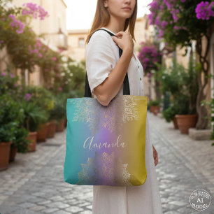 Boho Goud Filigree Mandala Pastel Regenboog Ombre Draagtas