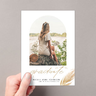 Boho Goud Glitter Veer Witte Foto Afstuderen Acryl Uitnodigingen