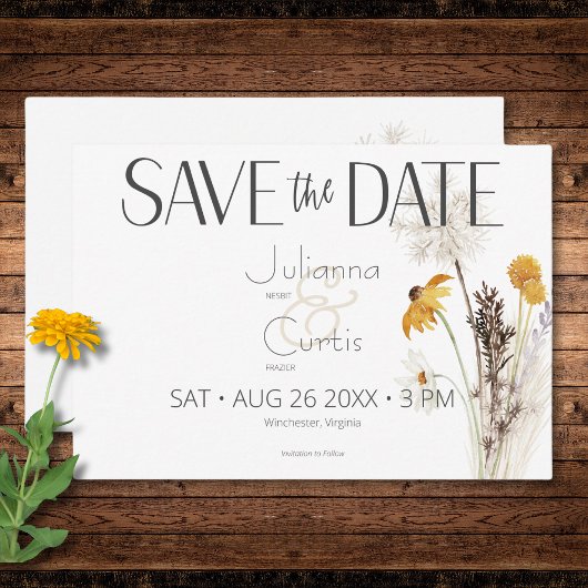 Boho Gouden Gele Meadow Bloemen Bruiloft Save The Date