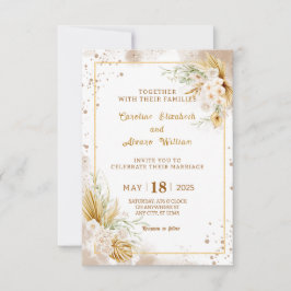 Boho Gouden Glitter Pampas Gras & Orchidee Huwelij Kaart