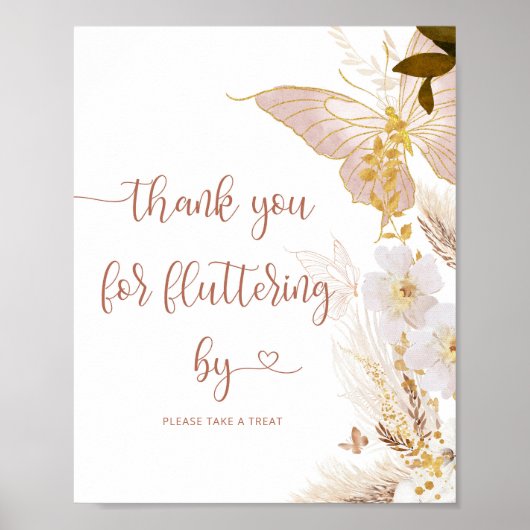 Boho gouden vlinder Bedankt voor het fladderen doo Poster (Voorkant)