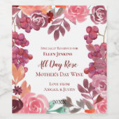 Boho Grapes and Rozen Moederdag Wijn Etiket (Enkel label)