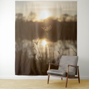 Boho Gras Natuurlijk Water Landschap Wandkleed