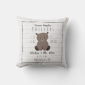 Boho Gray Beer Cub Baby Boy Birth Stats Kussen (Voorkant)