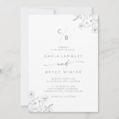 Boho Gray Calligraphy Wildflower Monogram Wedding Kaart (Voorkant)