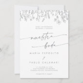 Boho Gray Calligraphy Wildflower Spanish Wedding  Kaart (Voorkant)