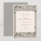 Boho Gray Gold Floral Botanisch Baby shower Kaart (Voorkant / Achterkant)