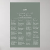Boho Green Alfabetical Wedding Seding Chart Poster (Voorkant)