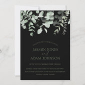 Boho Green Black Eucalyptus Faire-part de mariage (Devant)