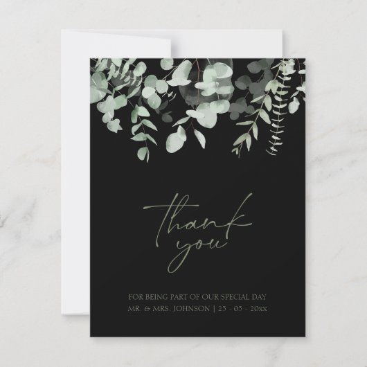 Boho Green Black Eucalyptus Mariage Merci (Devant)