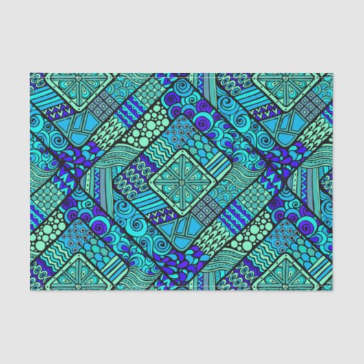 Boho Green Blue abstract tribaal patroon Tissuepapier (Voorkant)