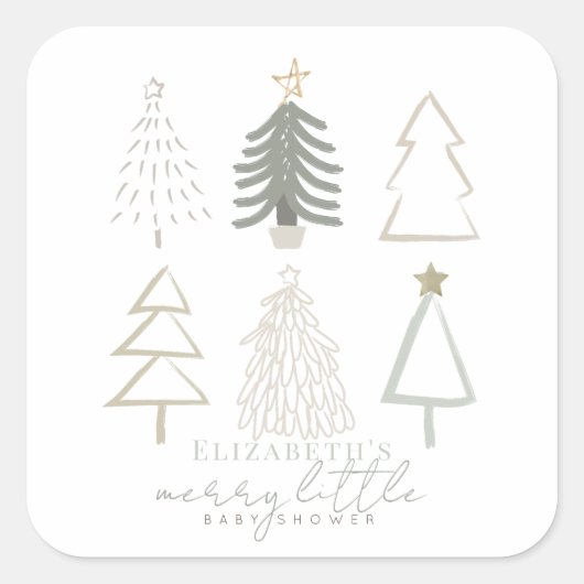 Boho Green Christmas Trees Baby shower Vierkante Sticker (Voorkant)
