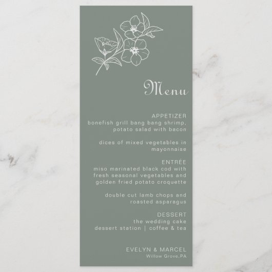 Boho Green Destination Floral Menu Mariage (Devant)