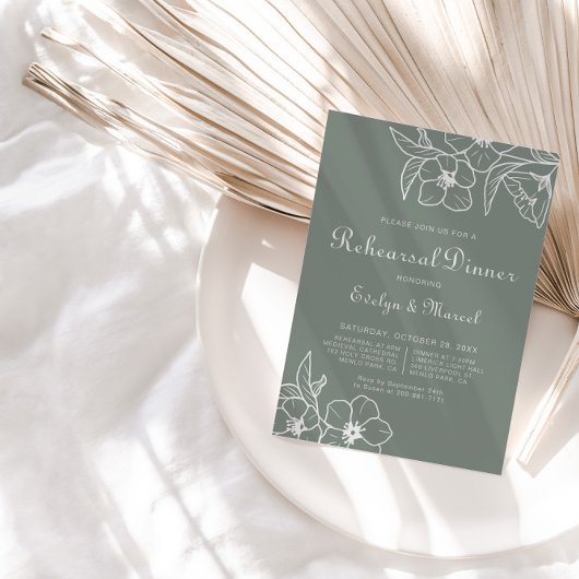 Boho Green Destination Floral Rehearsal Dinner Kaart