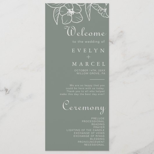 Boho Green Destination Floral Wedding Programma (Voorkant)