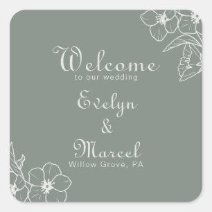 Boho Green Destination Floral Wedding Welcome Vierkante Sticker