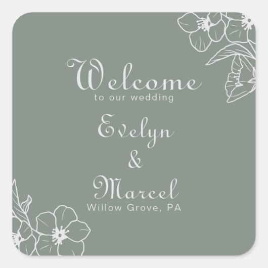 Boho Green Destination Floral Wedding Welcome Vierkante Sticker (Voorkant)