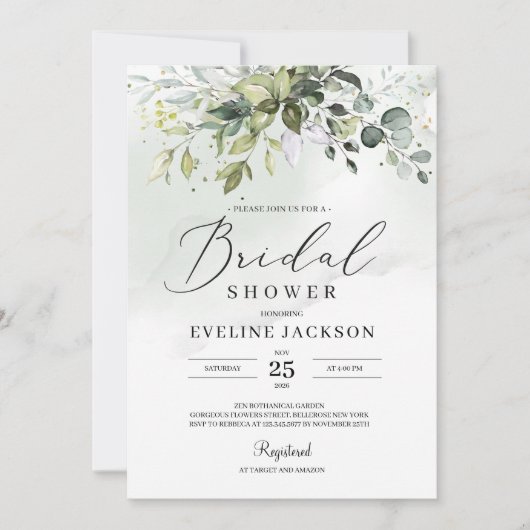 Boho Green et Gold Bridal Shower Invitation (Devant)