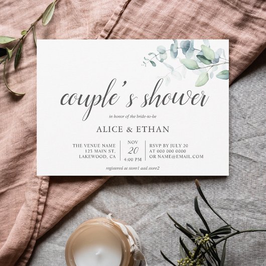 Boho Green Eucalyptus Couples Shower Invitation