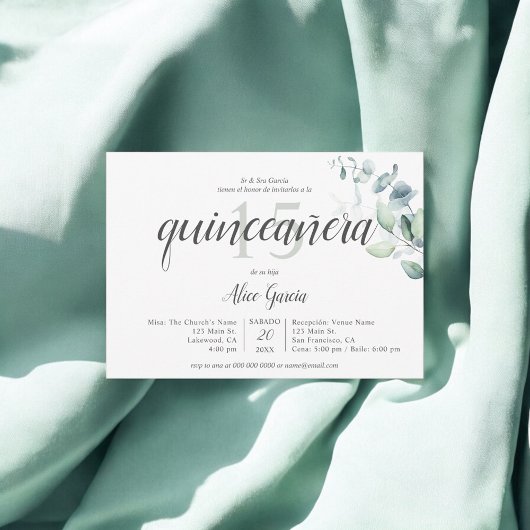 `Boho Green Eucalyptus Quinceanera Invitation