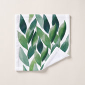 Boho Green Feuilles aquarelle peinte à la main (Gant de toilette)