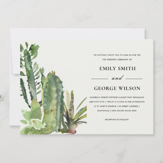 BOHO GREEN FLORAL DESERT CACTI FOLIAGE WEDDING KAART (Voorkant)