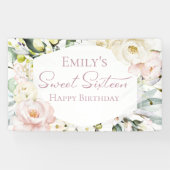 Boho Green Floral Frame Sweet sixteen bannière (Horizontal)