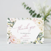 Boho Green Floral Quinceañera Merci Cartes (Debout devant)