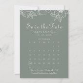 Boho Green Floral Save the Date Calendar (Voorkant)