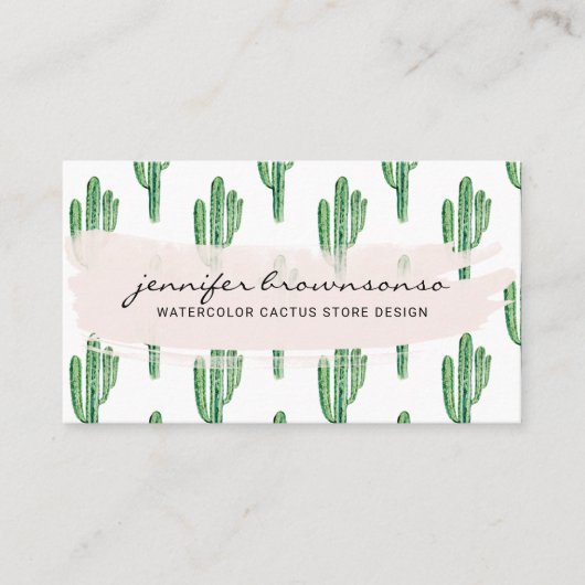Boho Green Flower Cute Cactus Visitekaartje (Voorkant)