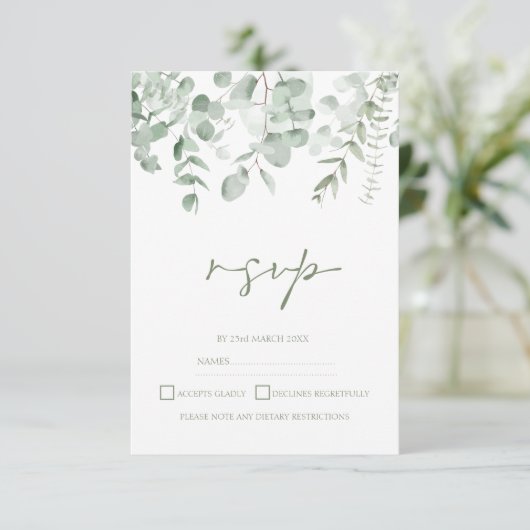 Boho Green Foliage Eucalyptus Mariage RSVP (Debout devant)