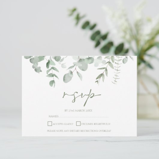 Boho Green Foliage Eucalyptus Mariage RSVP (Debout devant)