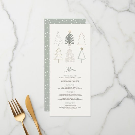 Boho Green Kerstbomen Holiday Party Menu (Voorkant / Achterkant in situ)