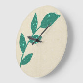 Boho Green Leaf sur Crème Floral Wall Horloge (Angle)