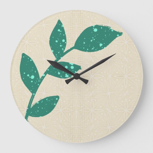 Boho Green Leaf sur Crème Floral Wall Horloge (Recto)