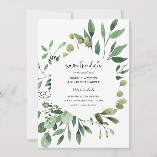 Boho Green Modern Enregistrer les cartes de dates (Devant)