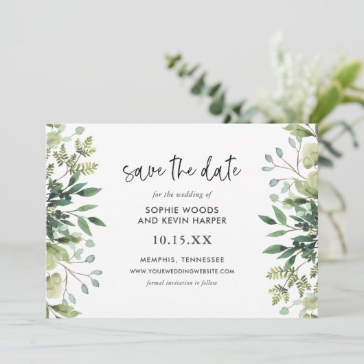 Boho Green Modern Enregistrer les cartes de dates (Debout devant)