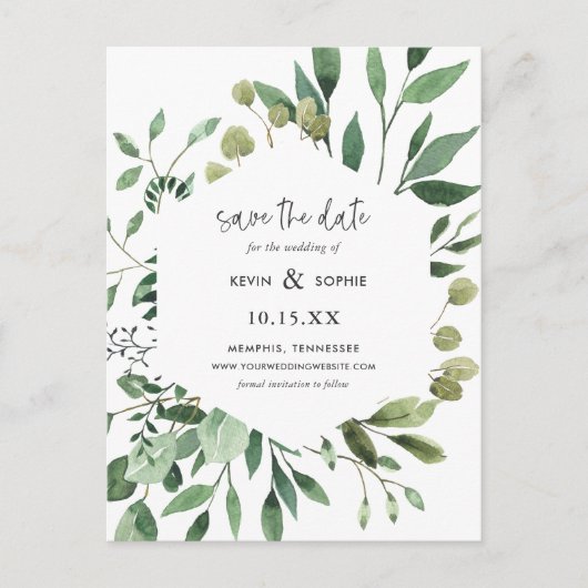 Boho Green Modern Save the Date Aankondiging Po (Voorkant)