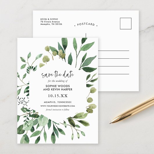 Boho Green Modern Save the Date Aankondigingskaart