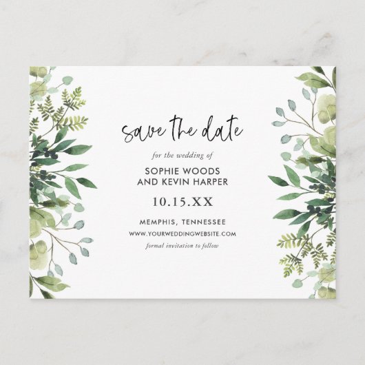 Boho Green Modern Save the Date Aankondigingskaart (Voorkant)