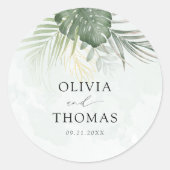 Boho Green Palms Coastal Wedding Ronde Sticker (Voorkant)