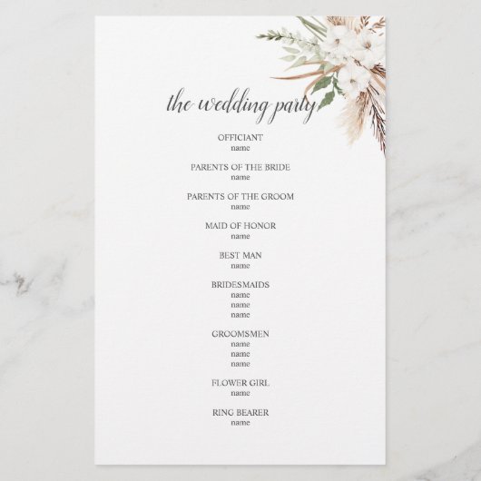 Boho Green Pampa Grass Wedding Programme (Dos)