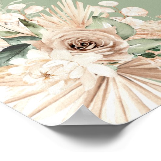 Boho Green Pampas Grass Baby shower Poster (Hoek)