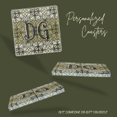 Boho Green Patterned Glazen Onderzetter