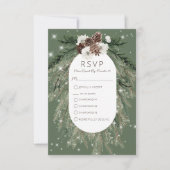 Boho Green Pine Winter Sparkle Drie Diner RSVP Kaartje (Voorkant)