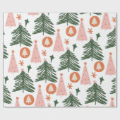 Boho Green Pink Oranje kerstbomen Cadeaupapier (Vlak)