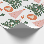 Boho Green Pink Oranje kerstbomen Cadeaupapier (Hoek)