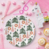 Boho Green Pink Oranje kerstbomen Papieren Bordje (Feest)